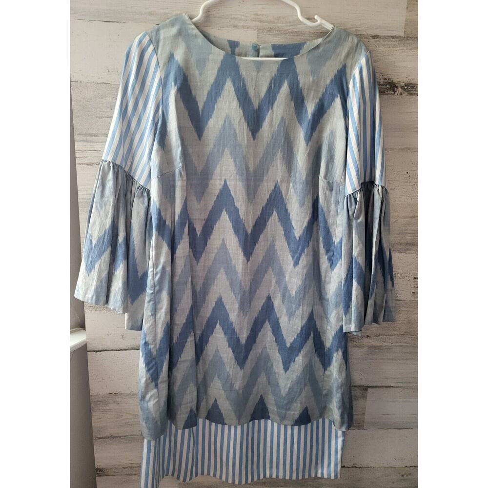 Bibi Hanum Blue Silk Ikat Dress Sz M RRP $550